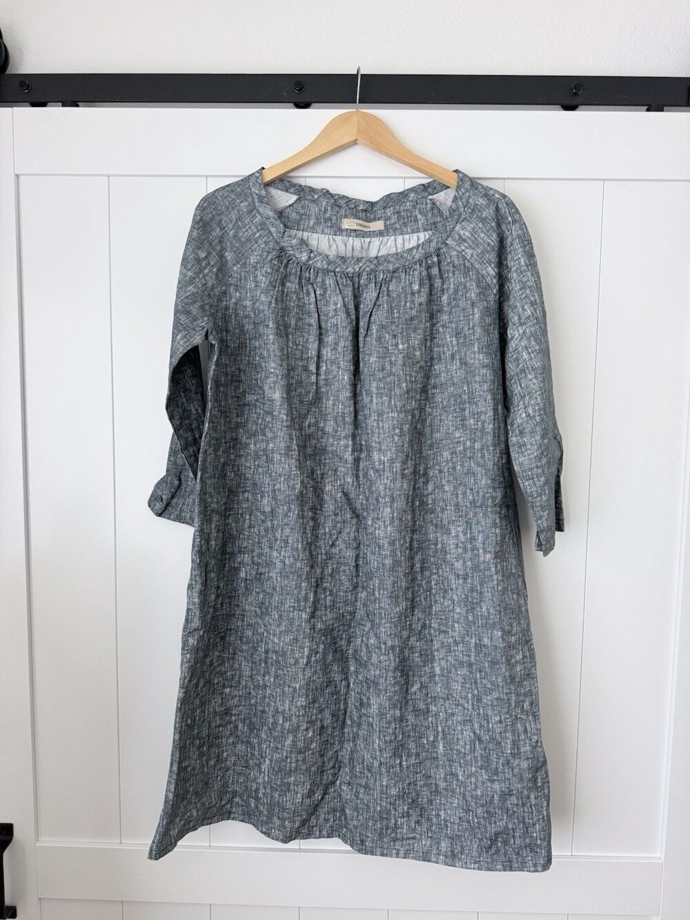 Humanoid Coated Linen Tunic Midi Dress Sz M Boho Minimalist Lagenlook Peasant